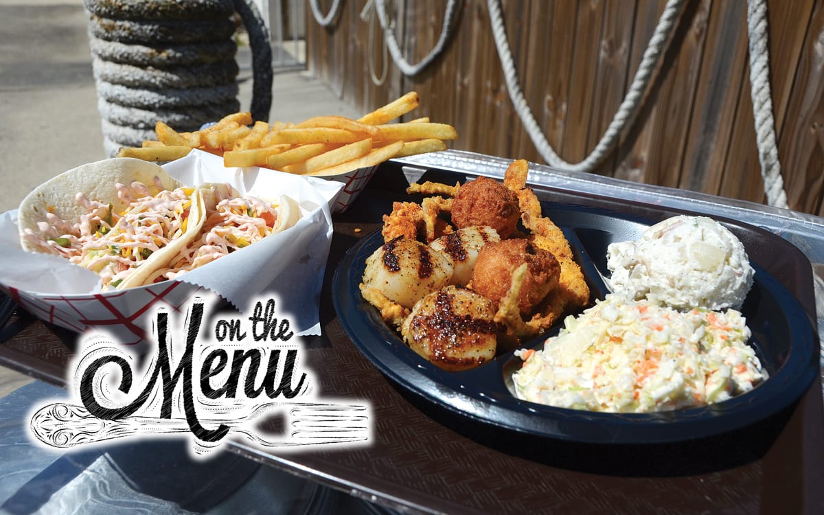 Fresh softshell crab and scallops served at Scooter’s Navarre Press